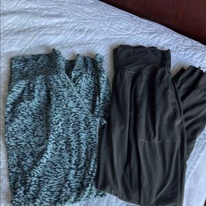 Pair of Athleta Women's Salutation Joggers - S- olive green  and Blue Patterned